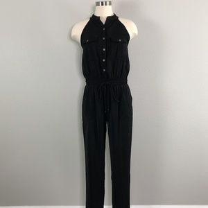 Sleeveless Button up Black Jumpsuit